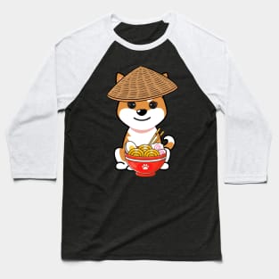 Funny Orange dog is eating noodles Baseball T-Shirt